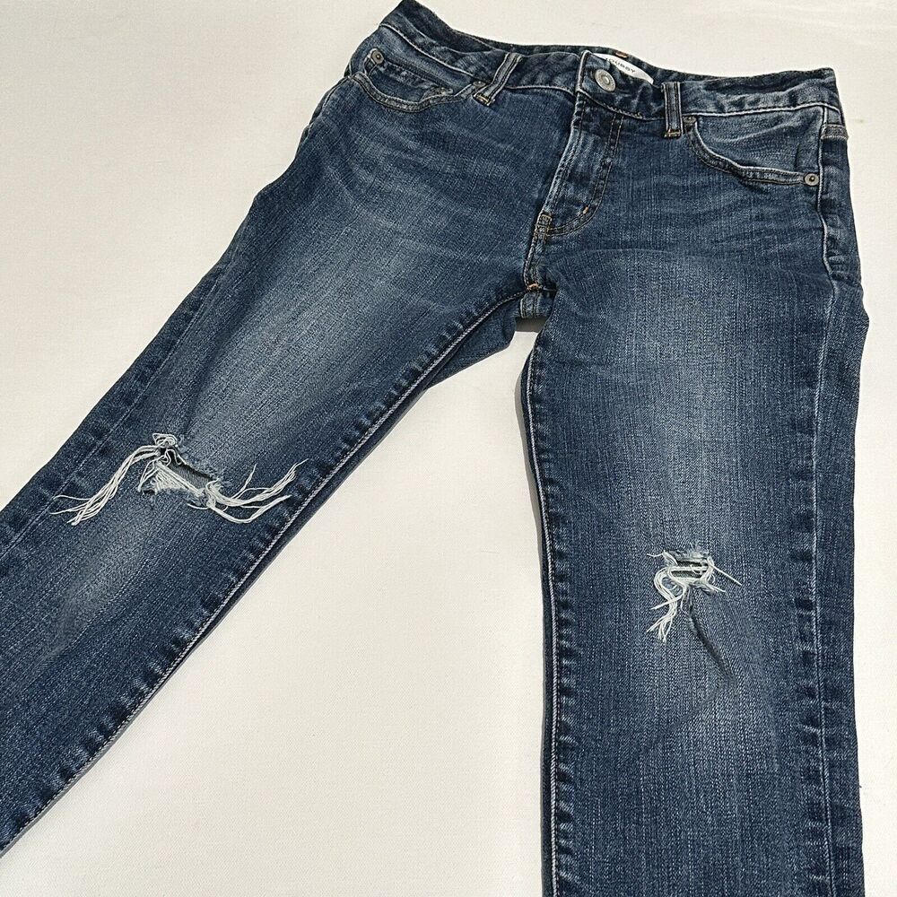 Moussy Womens Size 26 Distressed Mid Rise Cropped Raw Hem Jeans Pants Blue Denim - Picture 10 of 12